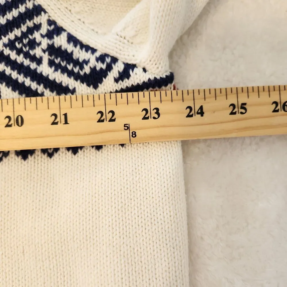 Izod Mens L Knit 1/4 Zip Sweater Ski Lodge Fair Isle Nordic Ivory Navy Red